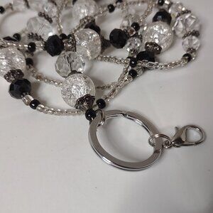 Clear And Black Glass Bead Lanyard